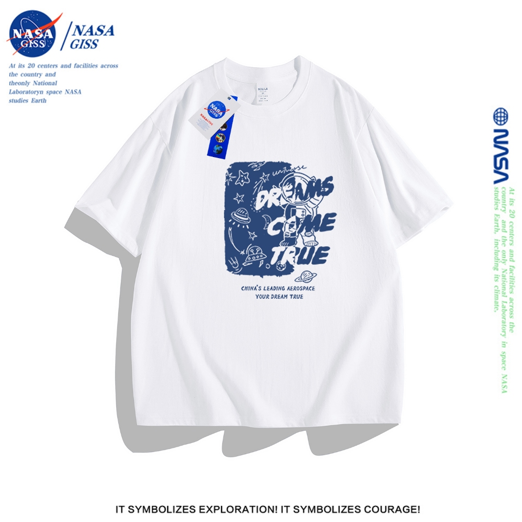 NASA เสื้อยืดชายหญิงแขนสั้น สตรีทฮิปฮอป summer2025 ยานอวกาศ เสื้อยืดพิมพ์ลาย คอตตอน คอกลม หลวมและระบายอากาศ