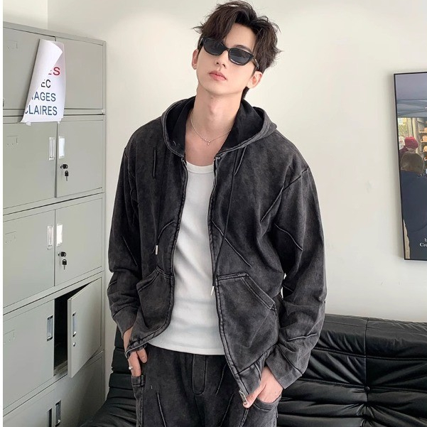 Eershenshine เสื้อกันหนาวผู้ชายแบบสวมหัวสไตล์ยุโรปและอเมริกา ทรงหลวม