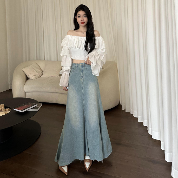 Floerns กระโปรงหางปลา กระโปรงยีนส์ย้อนยุคสาวร้อน – โปรปัง