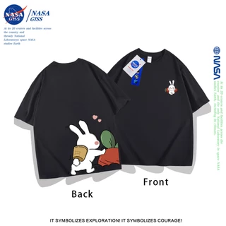 NASA เสื้อยืดหญิงชาย ผ้าฝ้ายแท้ แนวสตรีท เสื้อ summer กระต่ายดึงแครอทพิมพ์ลาย เสื้อยืดคอกลม ทรงหลวม ระบายอากาศ
