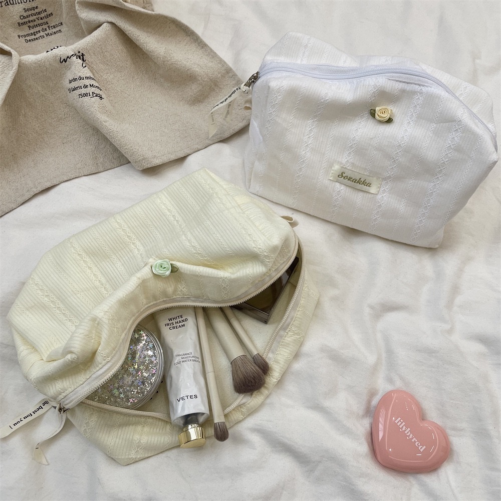 กุหลาบ, กระเป๋าเครื่องสําอางความจุขนาดใหญ่, กระเป๋าเก็บของนักเรียน, กระเป๋าใส่อุปกรณ์อาบน้ํา 22x12x11ซม - รูปที่ 2