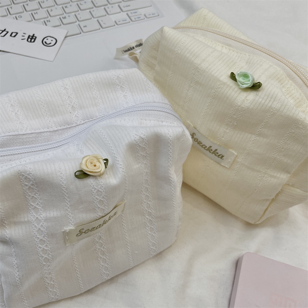 กุหลาบ, กระเป๋าเครื่องสําอางความจุขนาดใหญ่, กระเป๋าเก็บของนักเรียน, กระเป๋าใส่อุปกรณ์อาบน้ํา 22x12x11ซม - รูปที่ 4