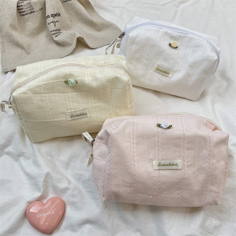 กุหลาบ, กระเป๋าเครื่องสําอางความจุขนาดใหญ่, กระเป๋าเก็บของนักเรียน, กระเป๋าใส่อุปกรณ์อาบน้ํา 22x12x11ซม