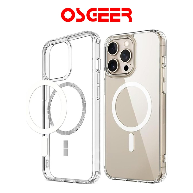 [OSGEER]เคสโทรศัพท์โปร่งใสแม่เหล็กสําหรับiPhone 13 Pro Max 14 Plus 15 16 12 11 ป้องกันรอยขีดข่วนและกันกระแทกCeseกาวนุ่มที่ขอบ