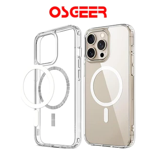 [OSGEER]เคสโทรศัพท์โปร่งใสแม่เหล็กสําหรับiPhone 17 13 Pro Max 14 Plus 15 16 12 11 ป้องกันรอยขีดข่วนและกันกระแทกCeseกาวนุ่มที่ขอบ
