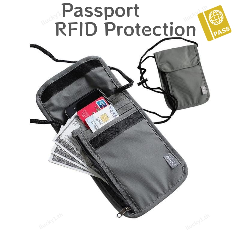 พร้อมส่ง กระเป๋าใส่พาสปอร์ต RFID แบบห้อยคอ ปลอดภัย กระเป๋าใส่เอกสารการเดินทาง คล้องคอ