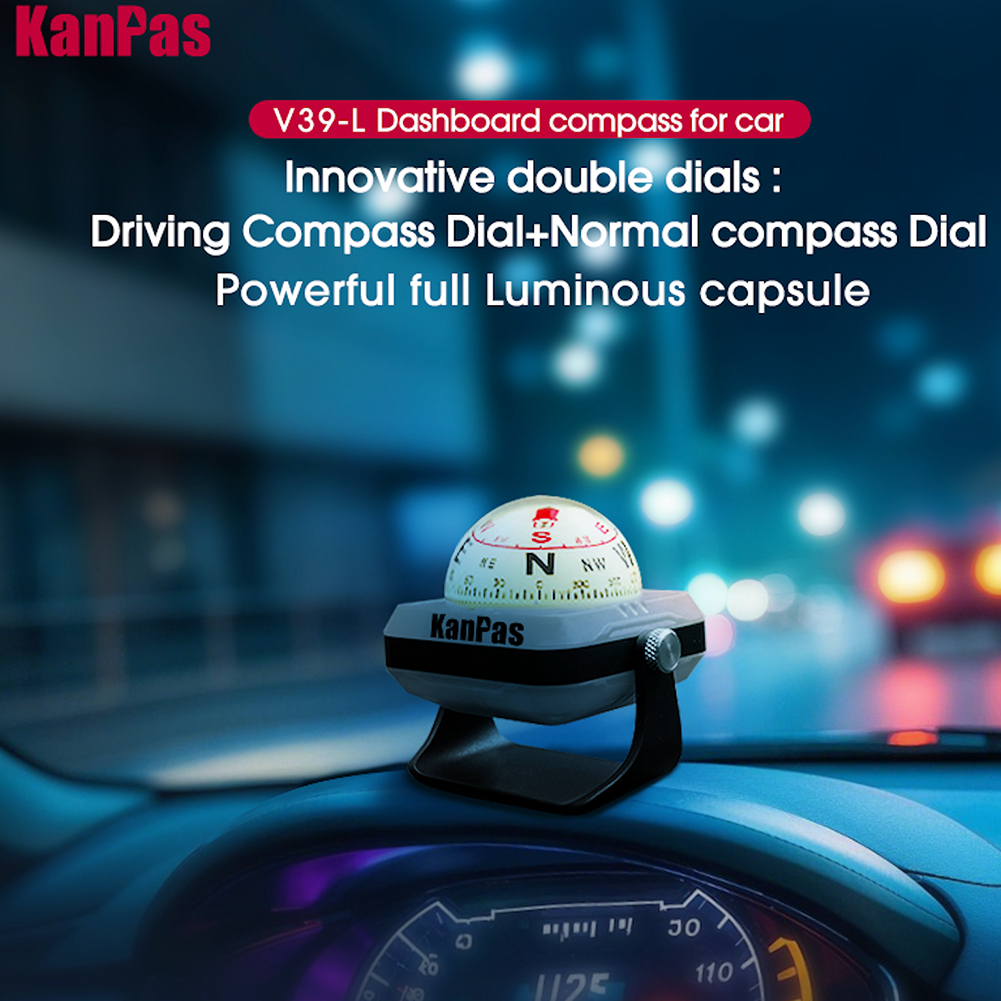 KanPas V-39-L Dashboard Ball Compass สําหรับรถยนต์ที่มีหน้าปัดคู่ Luminous Capsule ผู้ถือปรับได้