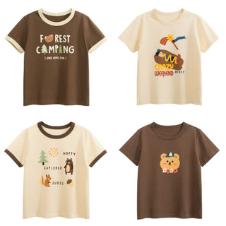 เด็กชายผ้าฝ้ายเด็กวัยหัดเดินเด็กเสื้อยืดสาวน่ารักการ์ตูนฤดูร้อนเด็กคอกลมแขนสั้นท็อปส์