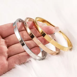 HT แฟชั่นที่เรียบง่ายธรรมดาวงกลมสร้อยข้อมือแบนผู้ชายผู้หญิงสร้อยข้อมือสแตนเลสเครื่องประดับ