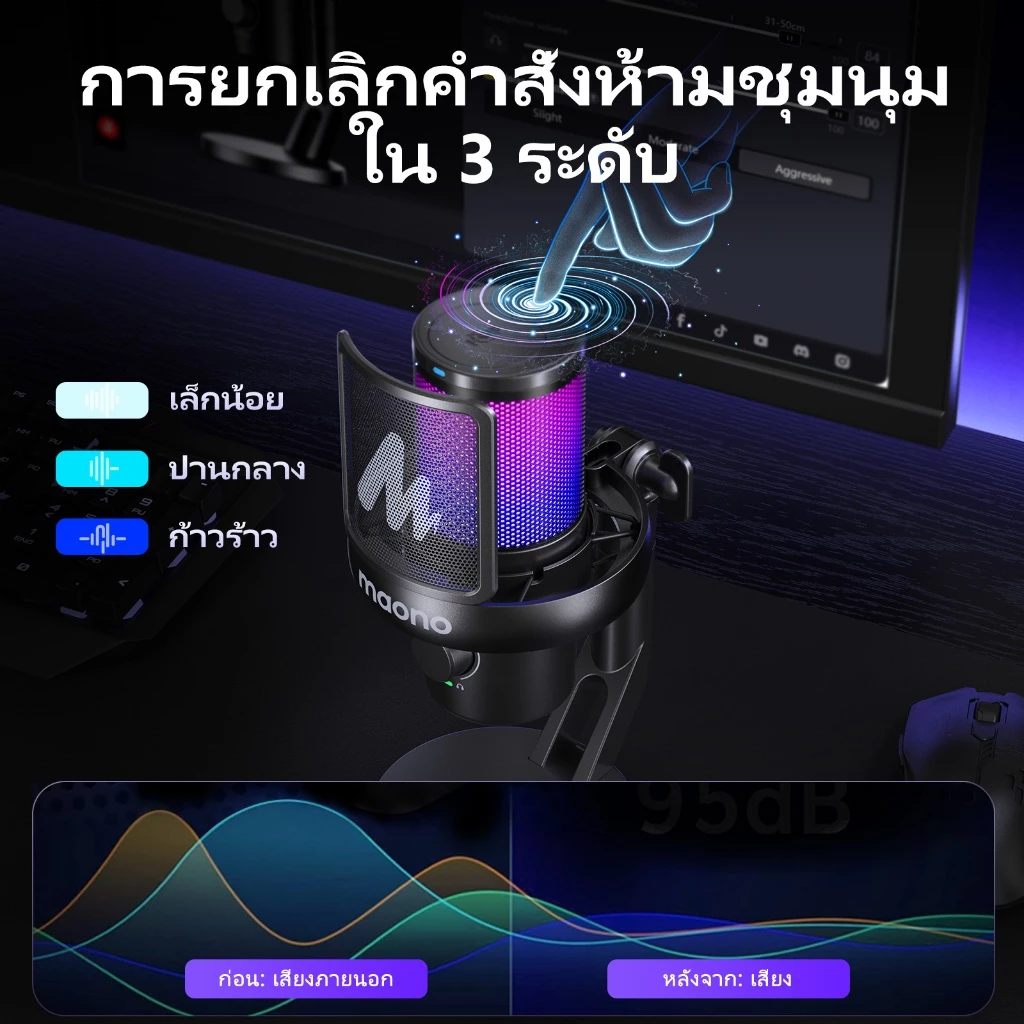 Maono DM40 ไมโครโฟนไร้สายสําหรับเล่นเกมไมโครโฟนคอนเดนเซอร์ไร้สายไมโครโฟน USB AI สําหรับเล่นเกมพร้อมปุ่มอัจฉริยะ,ลดเสียงรบกวนและ Maonolink App สําหรับพีซี,สมาร์ทโฟน,เกม thumbnail 6