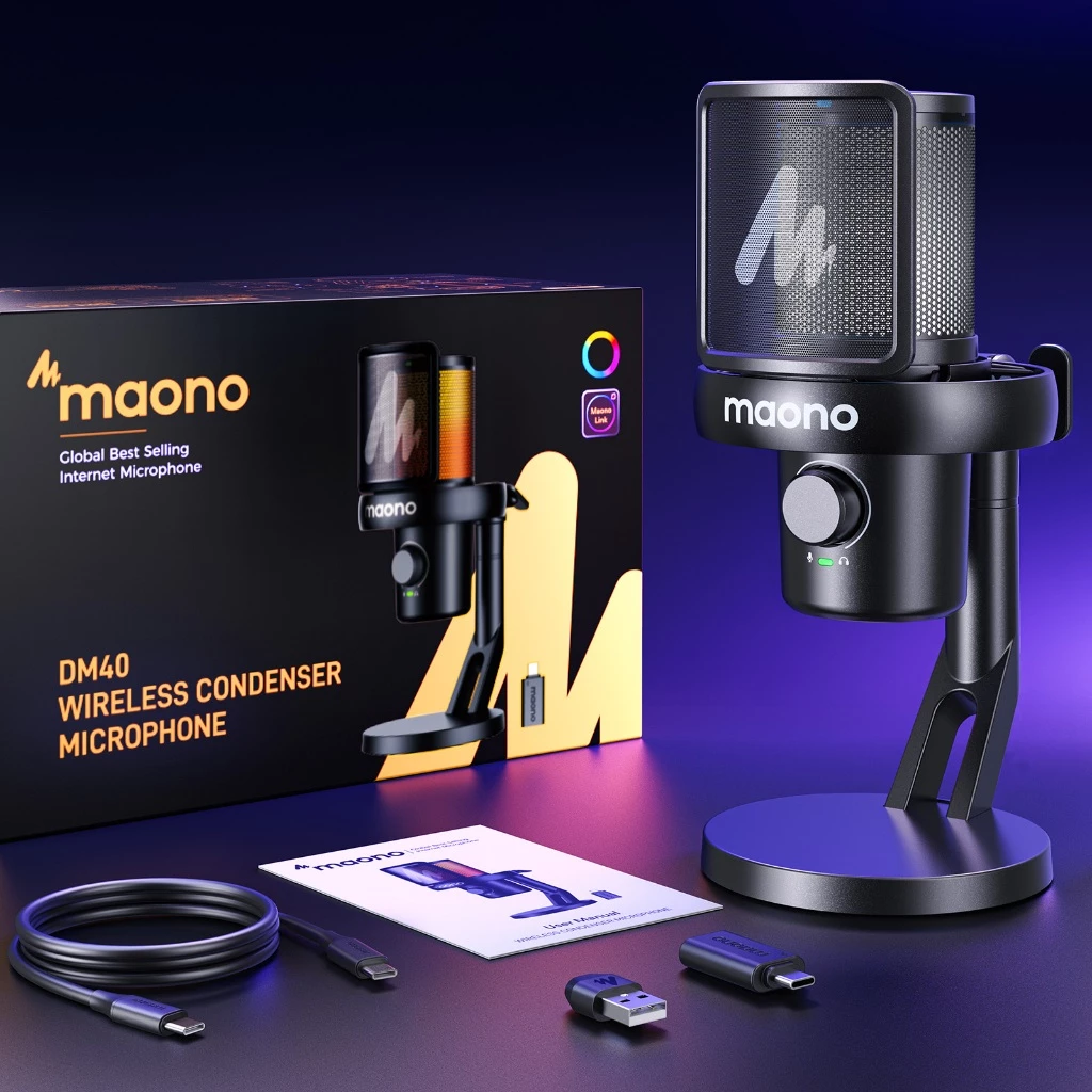 Maono DM40 ไมโครโฟนไร้สายสําหรับเล่นเกมไมโครโฟนคอนเดนเซอร์ไร้สายไมโครโฟน USB AI สําหรับเล่นเกมพร้อมปุ่มอัจฉริยะ,ลดเสียงรบกวนและ Maonolink App สําหรับพีซี,สมาร์ทโฟน,เกม thumbnail 10