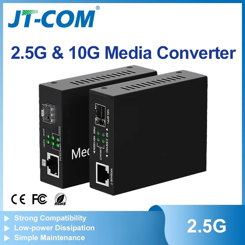 JT-COM A Pair 2.5G / 10G SFP Media Converter 5V-12V  External Power Supply