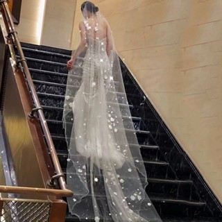 Cathedral งานแต่งงานเจ้าสาวหรูหรา 3M/3.5M ยาว Handmade Veil ดอกไม้ไข่มุกอุปกรณ์เสริมผม