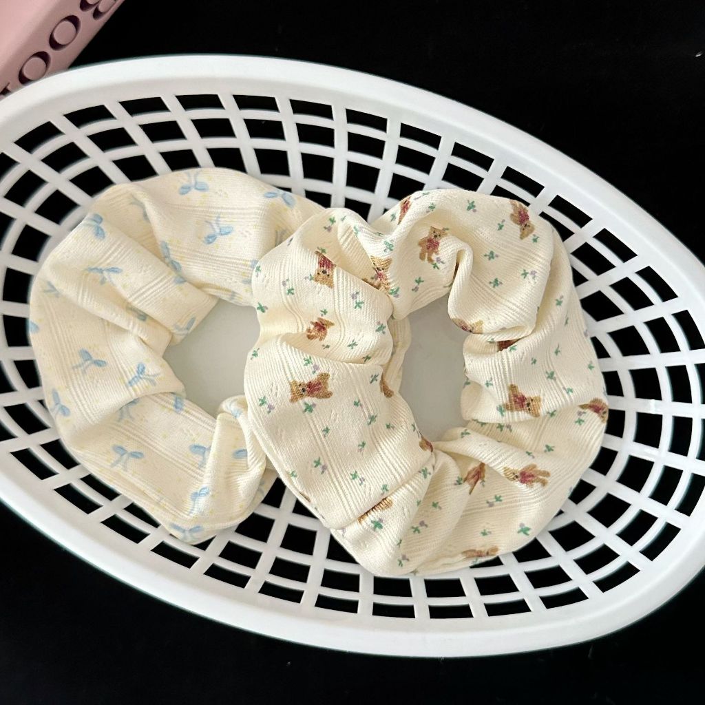 เกาหลีพิมพ์สีฟ้าโบว์สไตล์ผูกผมลําไส้ใหญ่การ์ตูนหมีเชือกผมเครื่องประดับผม - รูปที่ 3