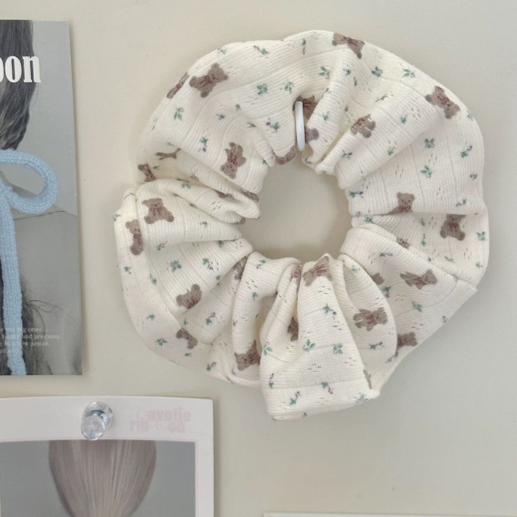 เกาหลีพิมพ์สีฟ้าโบว์สไตล์ผูกผมลําไส้ใหญ่การ์ตูนหมีเชือกผมเครื่องประดับผม - รูปที่ 4