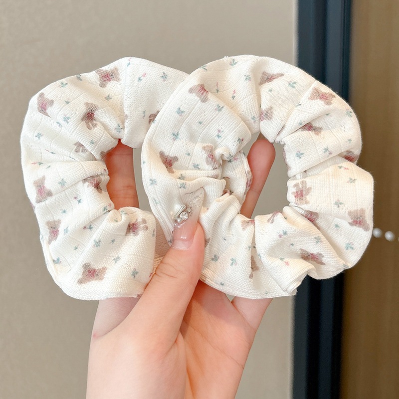 เกาหลีพิมพ์สีฟ้าโบว์สไตล์ผูกผมลําไส้ใหญ่การ์ตูนหมีเชือกผมเครื่องประดับผม - รูปที่ 5