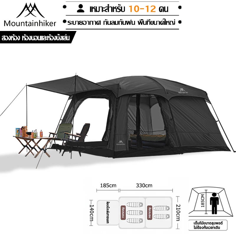 พร้อมส่ง⚡️เต็นท์ครอบครัว Mountainhiker เต็นท์ขนาดใหญ่ 2 ห้องนอน 2 โถง จุได้ 10-12 คน