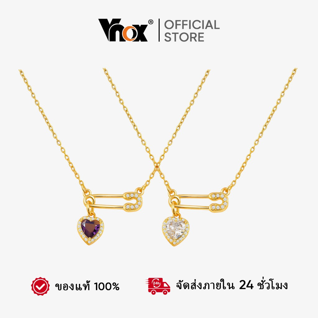 Vnox Heart-Shaped Zircon Cubic คลิปหนีบกระดาษจี้สร้อยคอผู้หญิง,ทองสแตนเลส Hypoallergenic สร้อยคอ,แฟชั่นเครื่องประดับของข