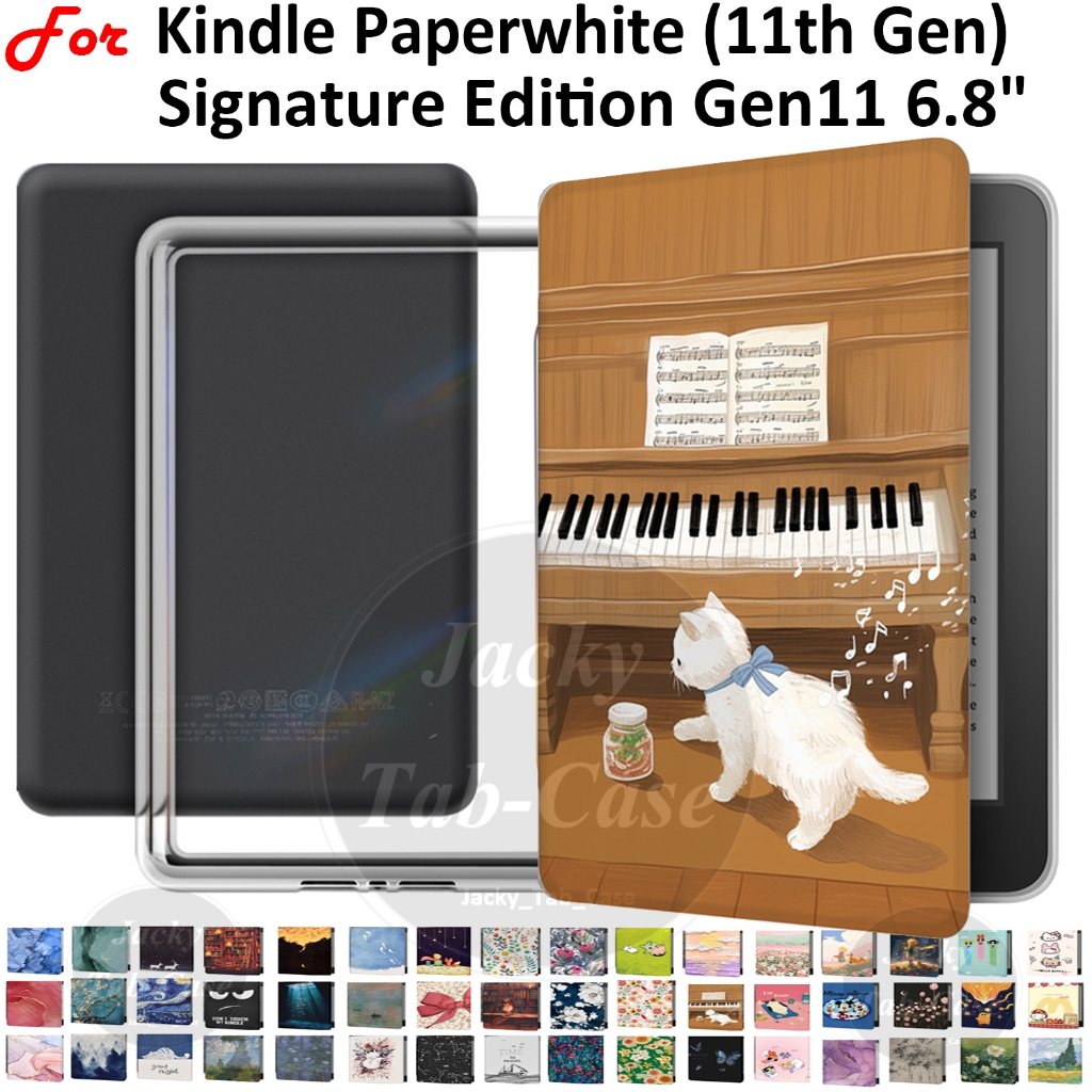 สําหรับ Kindle Paperwhite 11th Gen Signature Edition 6.8" KPW5 ฝาครอบอะคริลิคใส,เปลือกลวดลาย,Flip Ca