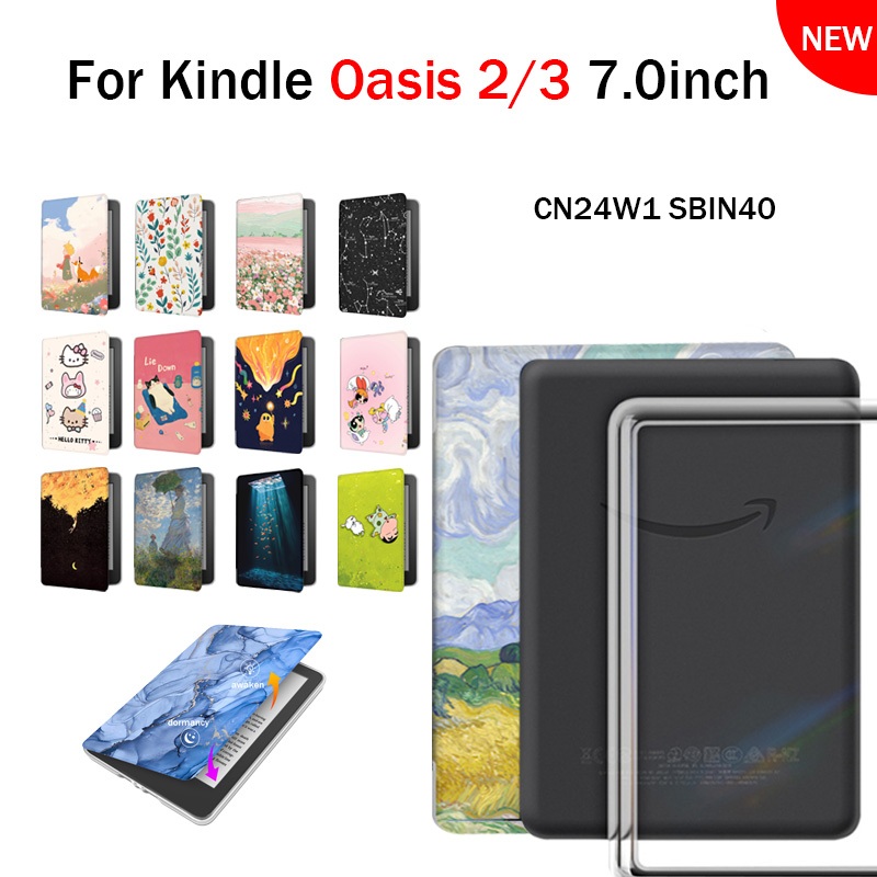 สําหรับ Kindle Oasis 2 3 7.0 การพิมพ์สีฝาครอบ Kindle Oasis 9th 10th Magnetic Flap อะคริลิคใส eBook C
