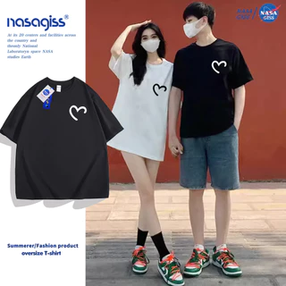 NASA เสื้อยืดชายหญิงแขนสั้น สไตล์ลำลอง summer รูปหัวใจ พิมพ์ลาย t-shirt แบบหลวม คอกลม ยับยากไม่ต้องรีด