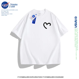 NASA เสื้อยืดชายหญิงแขนสั้น สไตล์ลำลอง summer รูปหัวใจ พิมพ์ลาย t-shirt แบบหลวม คอกลม ยับยากไม่ต้องรีด