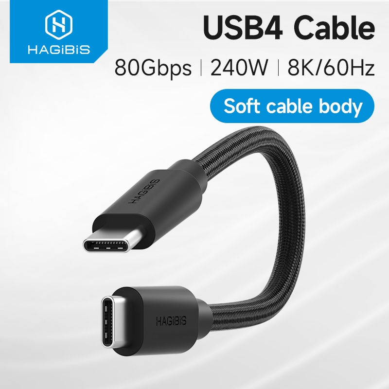 Hagibis USB4 สายแนวตั้ง 80Gbps PD3.1 240W Fast Charging 8K Soft Cable USB C ถึง USB C สายสั้นสําหรับ Thunderbolt 4/5 iPhone 16 Mac mini M4