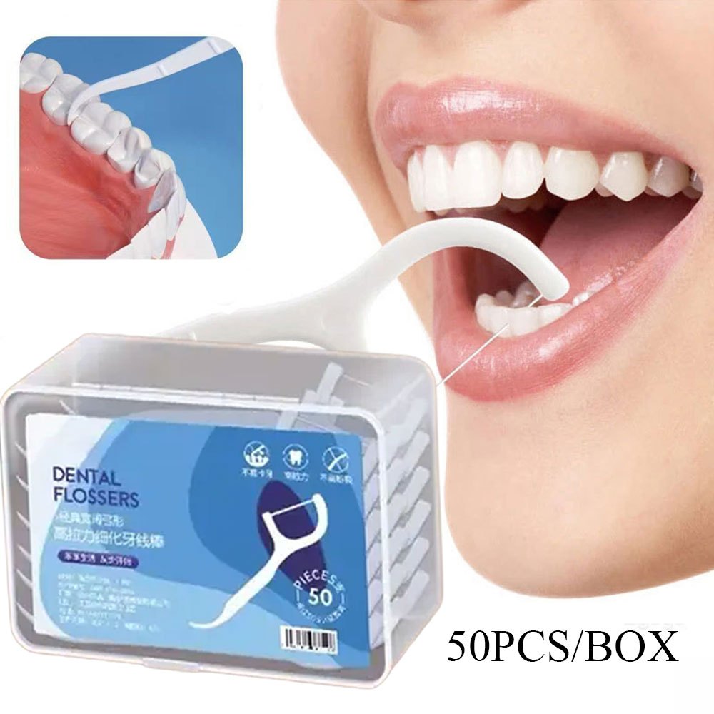50PCS ไหมขัดฟันแบบใช้แล้วทิ้งสุขอนามัยช่องปากไม้จิ้มฟันทันตกรรมแบบพกพา Interdental Dental Sticks ด้ายฟันทําความสะอาดเครื่องมือ