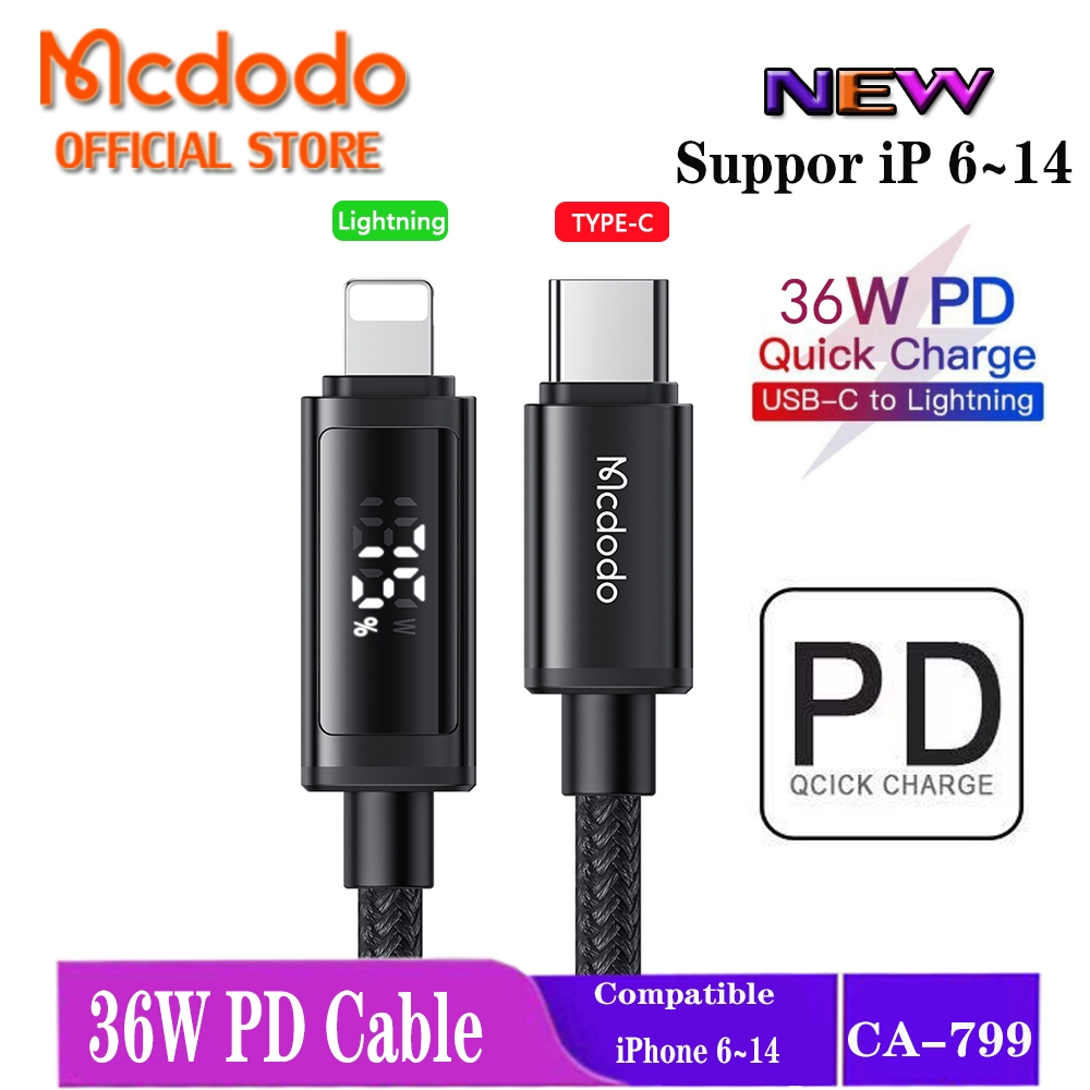 Mcdodo 100W/36W USB-C ถึง Lightning/Type C สาย Dual จอแสดงผล LED สําหรับ iP 16 Pro Max 15 124 13 12 11 Xr 8 7 6s CA-779 799 800 ราคา ถูกที่สุด ดีลบีเคเค แกลเลอรีภาพที่ 2