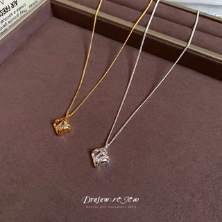 DREJEW 18k ทองแท้เคลือบด้วยไฟฟ้า zircon สร้อยคอสี่เหลี่ยมกลวงหรูหรา high-end clavicle chain retro niche สร้อยคออเนกประสงค์
