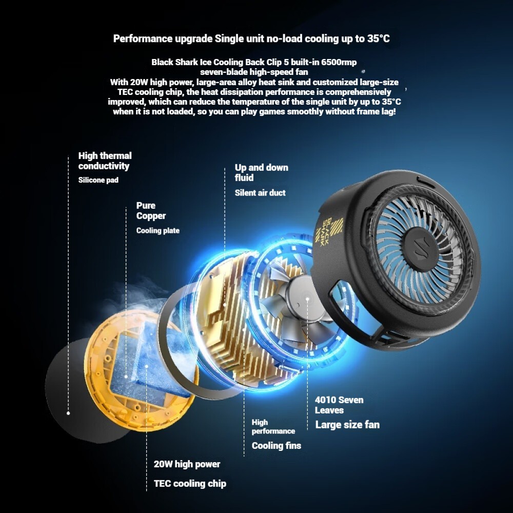 Blac k Shark FunCooler 5 BR50 20W Magnetic Cooler Game สตรีมมิ่งสดเฉพาะคูลเลอร์ - รูปที่ 2
