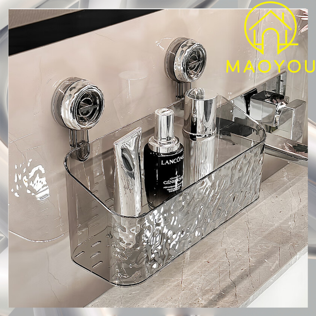 MAOYOU ชั้นวางของติดแผ่นดูด ชั้นวางของแบบติดผนังสำหรับห้องน้ำ ชั้นวางของรูปสี่เหลี่ยมหรูหรา ชั้นวางของรูปสามเหลี่ยม ออกแบบแบบดูดติด ระบายน้ำไ