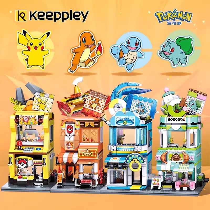 Pokémon Pokémon Series Pikachu Doll Shop Little Fire Dragon Hot Pot Shop Street View Assembled Building Block Toys Boys Girls Gifts