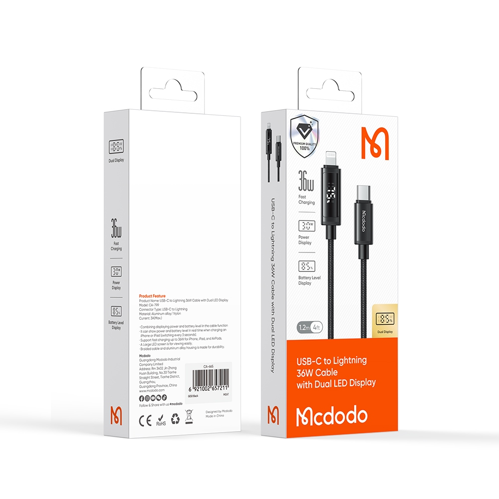 Mcdodo 100W/36W USB-C ถึง Lightning/Type C สาย Dual จอแสดงผล LED สําหรับ iP 16 Pro Max 15 124 13 12 11 Xr 8 7 6s CA-779 799 800 ราคา ถูกที่สุด ดีลบีเคเค แกลเลอรีภาพที่ 9