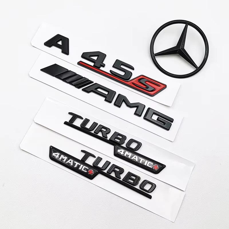 3D ABS สีดํา A45S โลโก้ Turbo 4MATIC Badge รถด้านหลัง Star สติกเกอร์ Trunk AMG สัญลักษณ์สําหรับ Merc