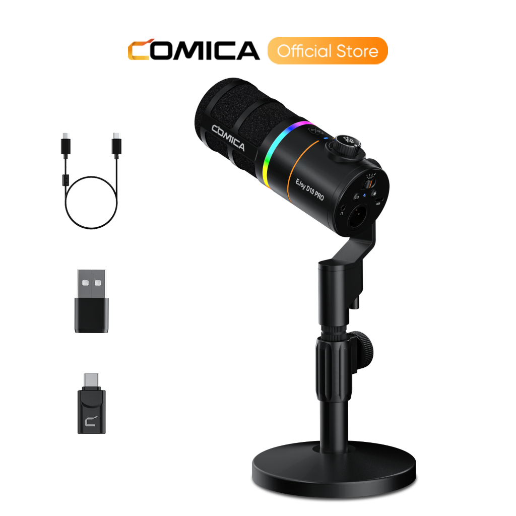 COMICA Ejoy D10 PRO RGB Cardioid ไมโครโฟนไร้สายแบบไดนามิก, ไมโครโฟน USB พร้อมเอาต์พุต XLR/USB-C Digi