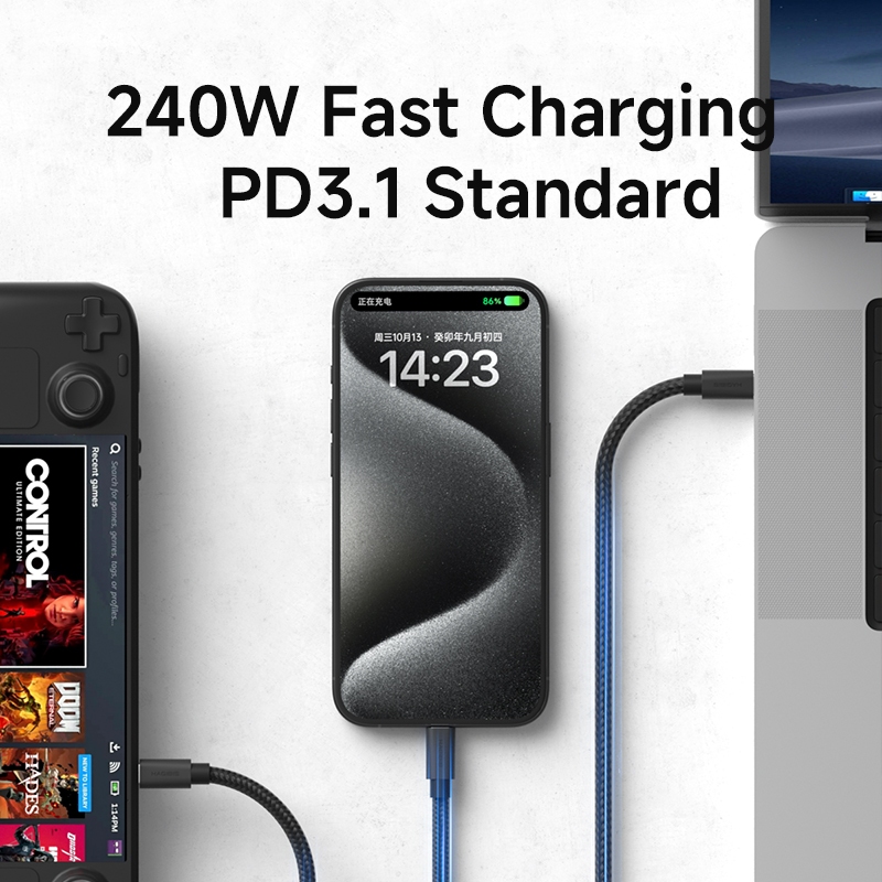 Hagibis USB4 Data Cable PD3.1 240W Fast Charging 8K Video Cable 80Gbps Transmission USB C ถึง Type-C Soft Cable สําหรับ iPhone 16 Mac mini M4 แล็ปท็อป - รูปที่ 3