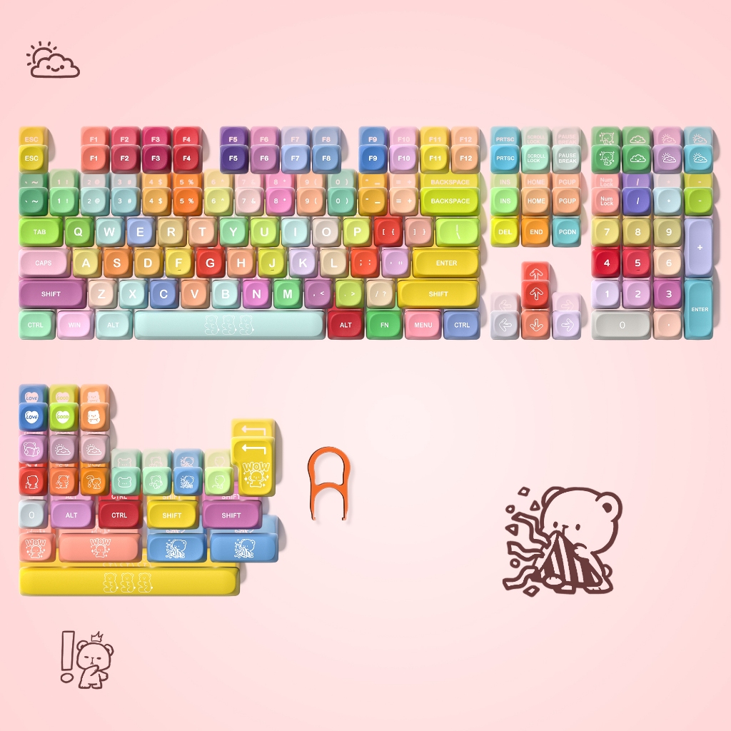 Womier สีสัน Candy Keycaps MOA โปรไฟล์ Keycaps PBT Dye Sublimation 132 คีย์สําหรับ MX Switch คีย์บอร์ด Gaming