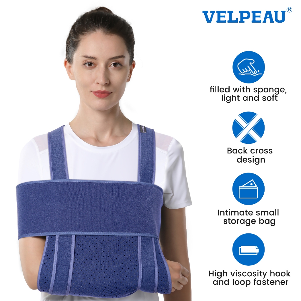 VELPEAU แขนสลิงสําหรับการนอนหลับ, ไหล่ทําให้เคลื่อนที่ไม่ได้สําหรับผู้หญิง & ผู้ชาย-สลิงนุ่มมากสําหรับ เน่า ข้อมือฉีกขาด, หัก,หลังผ่าตัด, ใส่ซ้ายและขวา