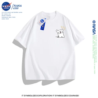 NASA เสื้อยืดชายหญิงแขนสั้น สไตล์ลำลอง summer Popular line puppies พิมพ์ลาย t-shirt แบบหลวม คอกลม ยับยากไม่ต้องรีด