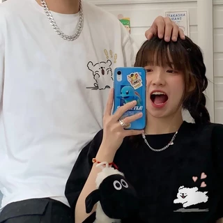 NASA เสื้อยืดชายหญิงแขนสั้น สไตล์ลำลอง summer Popular line puppies พิมพ์ลาย t-shirt แบบหลวม คอกลม ยับยากไม่ต้องรีด