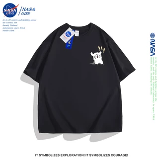 NASA เสื้อยืดชายหญิงแขนสั้น สไตล์ลำลอง summer Popular line puppies พิมพ์ลาย t-shirt แบบหลวม คอกลม ยับยากไม่ต้องรีด