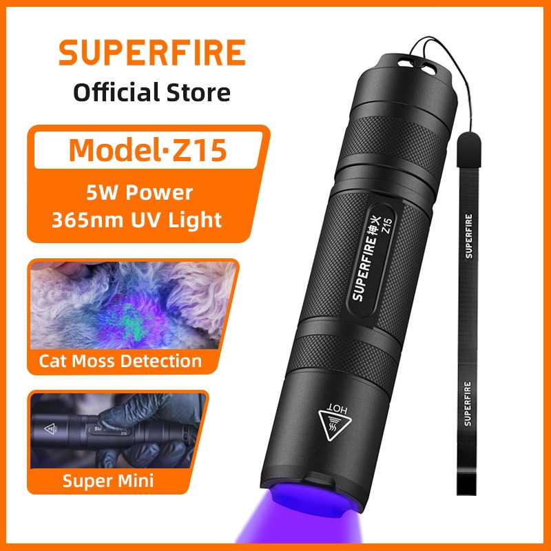 SUPERFIRE Z15 ไฟฉายยูวี 5W รังสีอัลตราไวโอเลต 365 นาโนเมตร ตรวจจับน้ำปัสสาวะสัตว์เลี้ยง เช่นสุนัขและแมว ตรวจสอบโรคติดเชื้อ บ้านและโรงแรม ชาร์จแบบUSB Type-C IP44 ทนทานน้ำและฝุ่น
