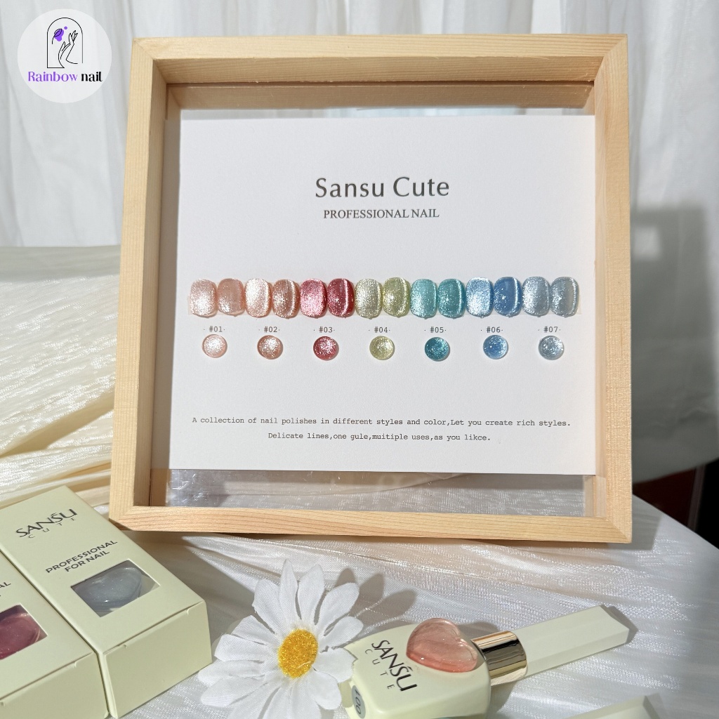ชุดยาทาเล็บ Sansu 7 สี Cat Eye Gel สีเจลแคทอายเนื้อซาติน  สีเจลทาเล็บแคทอาย สีลูกแก้วแคทอาย