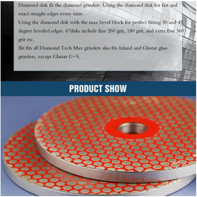 1 ชิ้น 260/180 GRIT DIAMOND GRINDING DISK สําหรับ DIAMOND TECH BEVEL MAX GRINDER 6"