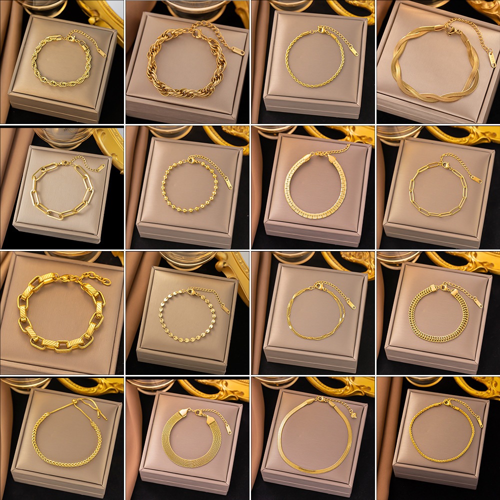 สร้อยข้อมือแบบแฮนด์เมด ลายเส้นเกาหลีทันสมัย ชุบทอง 18K ทนทาน ประดับรักโบว์และโซ่หรูหรา