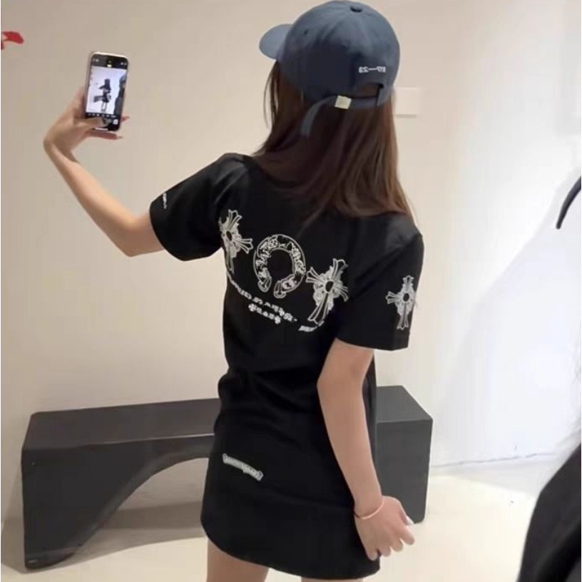 2025 ใหม่ภาษาสันสกฤต Chrome Hearts Cross Slim เสื้อยืดแขนสั้นผู้หญิงอเนกประสงค์ Retro Tops Ins - รูปที่ 2