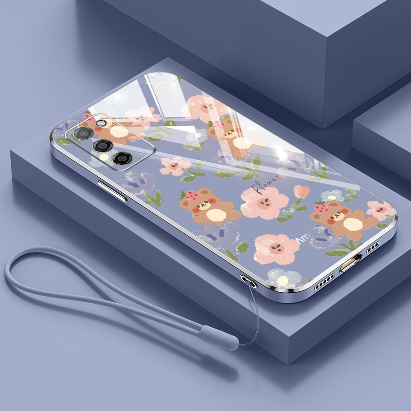 ปลอกสําหรับOppo A55 A56 A53S 4G 5G A36 A76 4Gน่ารักหมีน้อยดอกไม้ไฟฟ้าAnti Dropซิลิโคนโทรศัพท์ป้องกันกรณี