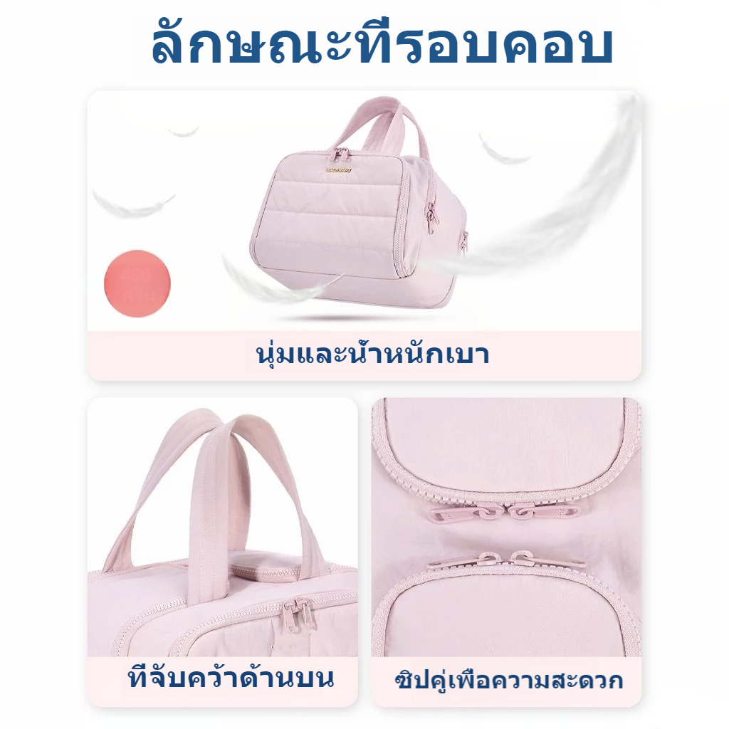 กระเป๋าเครื่องสำอาง วัสดุ ผ้าฝ้าย กันน้ำ ความจุขนาดใหญ่ กระเป๋าจัดระเบียบ กระเป๋าใส่อุปกรณ์อาบน้ำ - รูปที่ 3