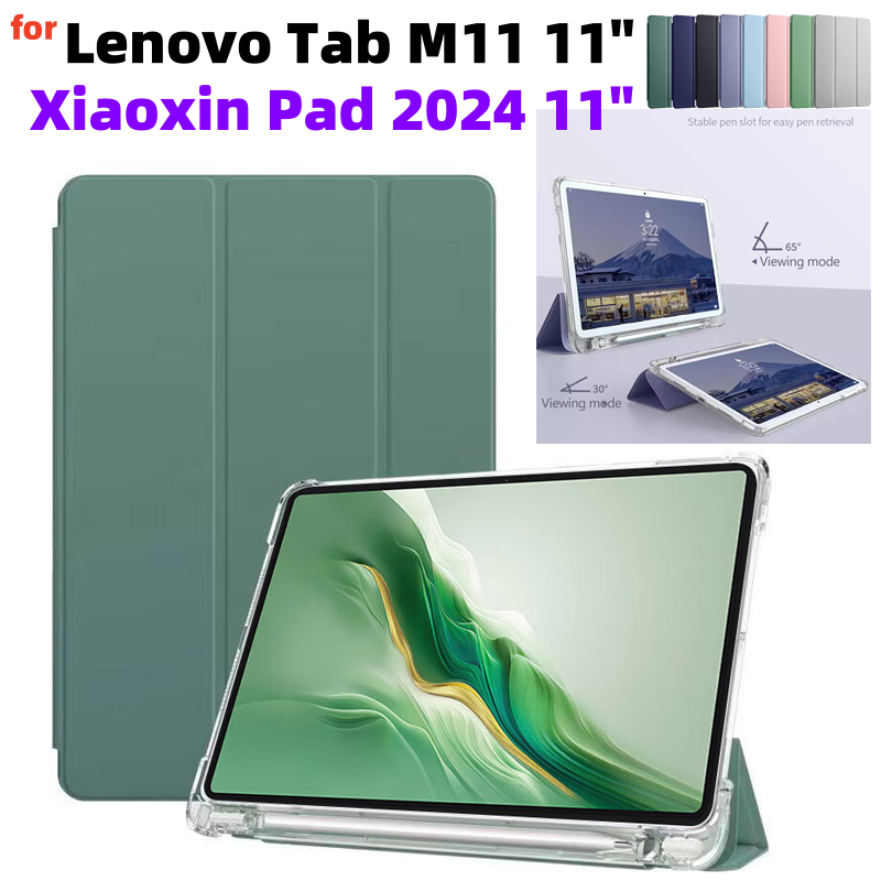 สําหรับ Lenovo Tab M11 11 นิ้วอะคริลิคใสพับขาตั้งแท็บเล็ตพร้อมช่องเสียบปากกาสมาร์ทหนังสําหรับ Xiaoxi